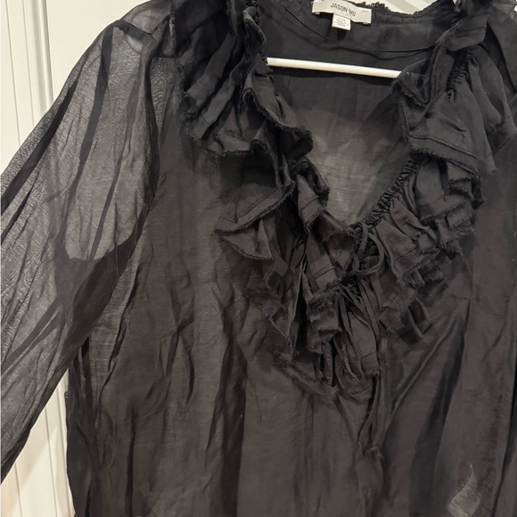 Jason Wu sheer black ruffle blouse - Picture 2 of 4